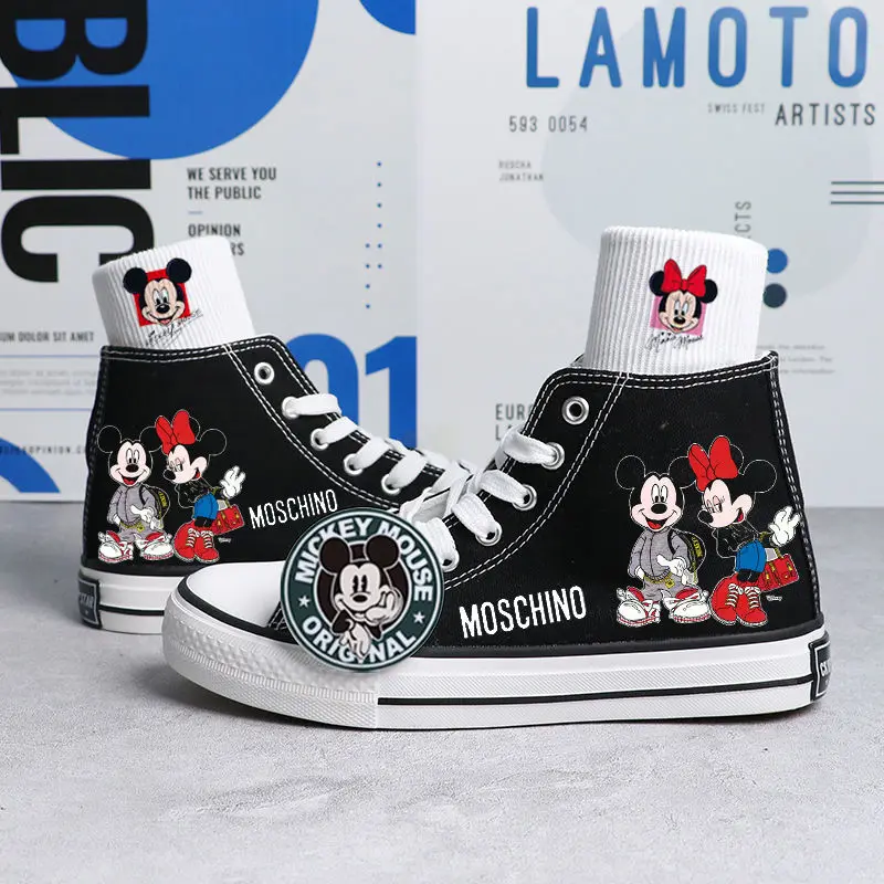 Disney Autumn 2022 new Joint Name Mickey Minnie Canvas Shoes Hand-painted Board Shoes For Boys And Girls Korean Version