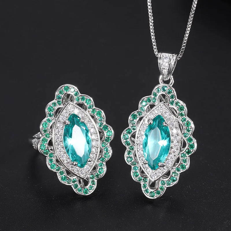 

brand genuine Luxury real jewels 2022 Ring Jewelry Green Treasure Necklace Design Sense Women's Pendant Set high quality