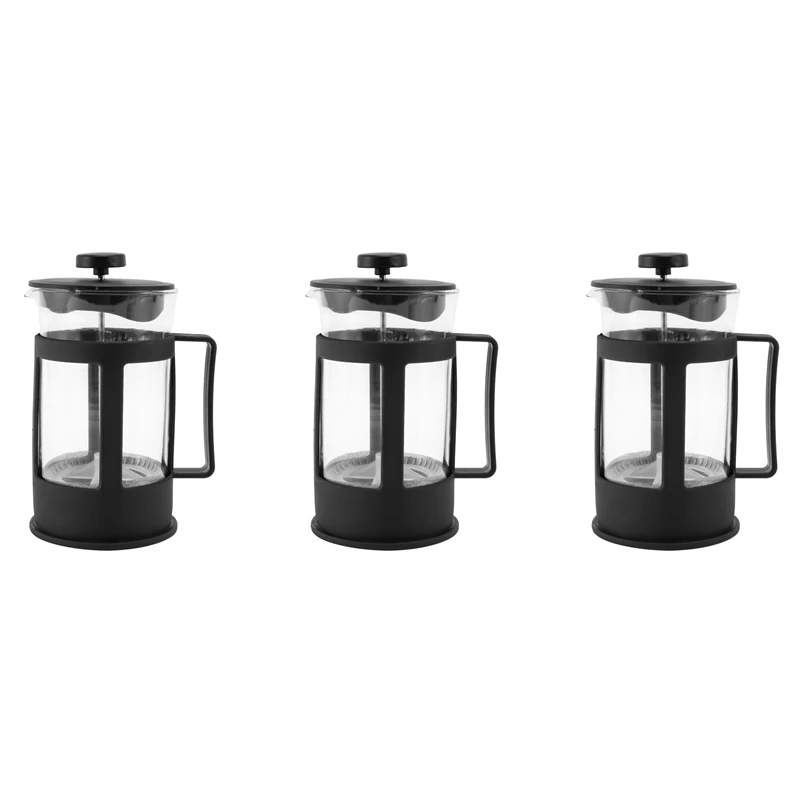 

3X Glass French Press Coffee Tea Maker, 600Ml Coffee Press, Borosilicate Glass With Heat Resistant Handle