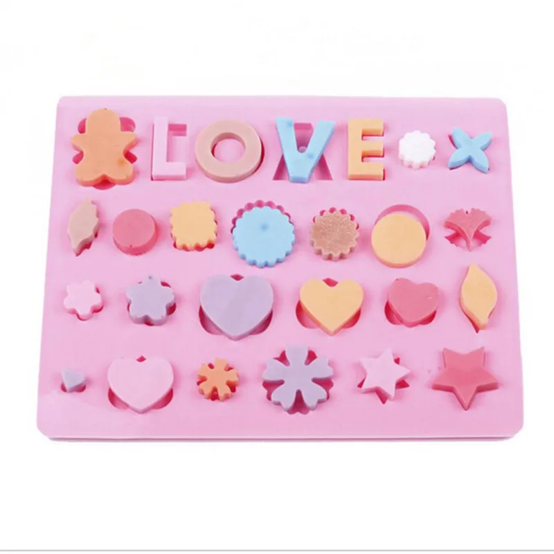 

1Pcs LOVE Word Hearts Shape Chocolate Mould Silicone Flower Star Cake Bakeware Ice Mould Cake Decoration Jelly Pudding Molds