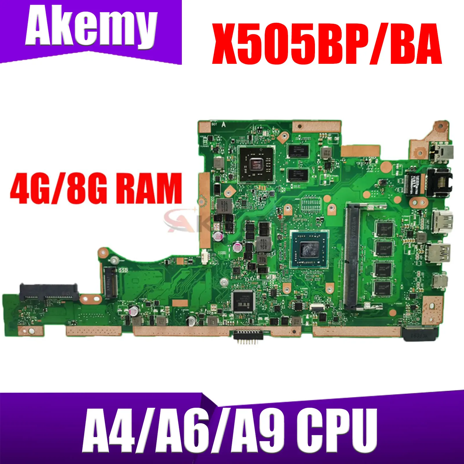 X505BA A4/A6/A9 CPU 4G/8G RAM UMA/PM Laptop Motherboard For Asus X505BP K505B X505B X505BA A580B X505BAB Notebook Mainboard Used
