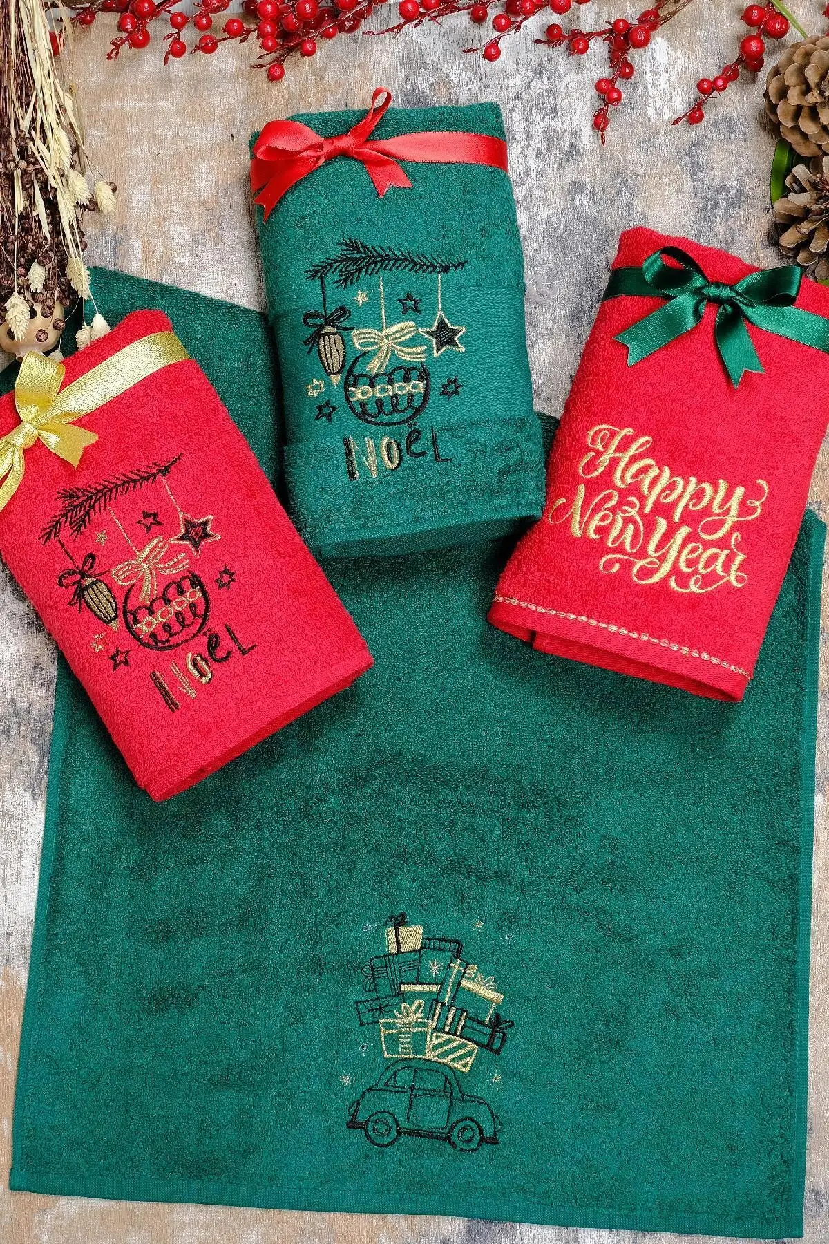 

4'lü 41x76 yeniyıl embroideried hand-face towel cotton quality absorbent soft and comfortable 4 PCs different color and different, different products