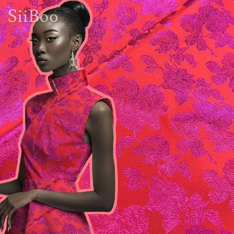 

Siiboo solid color flora patterned jacquard fabric for women dress cheongsam kimono French chic style sp6651