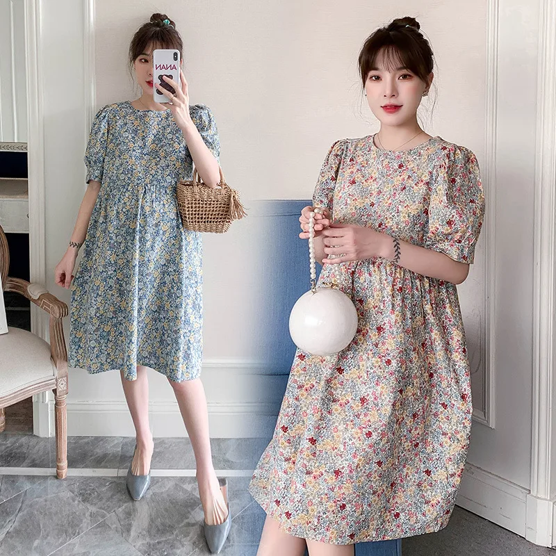 Платье для беременных летнее с коротким рукавом и круглым вырезом |