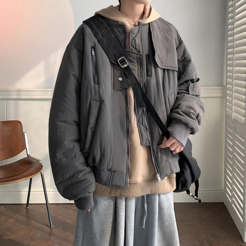 Winter Jacket Men Warm Fashion Oversized Thicken Baseball Jacket Men Streetwear Korean Loose Thick Short Coat Mens Parker M-2XL