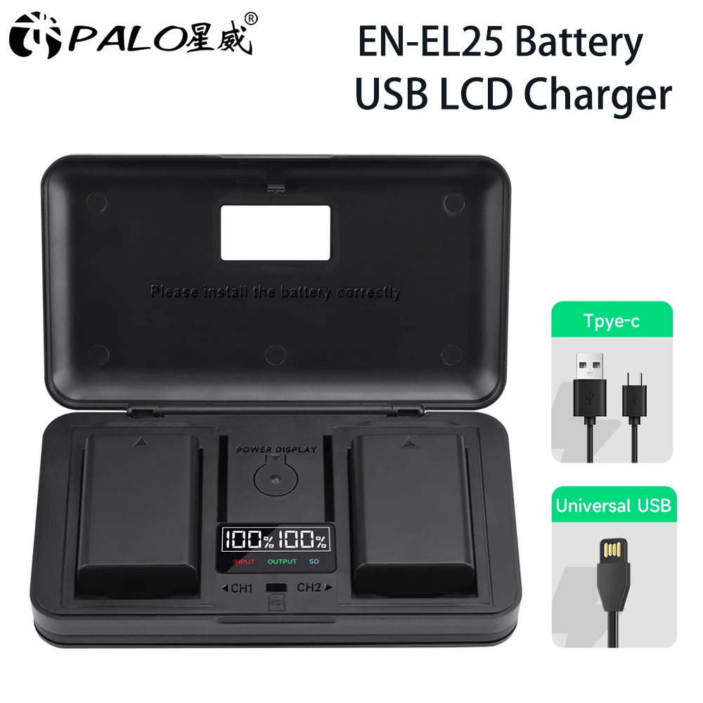 

PALO EN-EL25 ENEL25 литий-ионная аккумуляторная батарея + ящик для хранения двойного зарядного устройства для ЖК-дисплея для Nikon Z30 Z50 ZFC Z 50 Z FC Аккумулятор для камеры