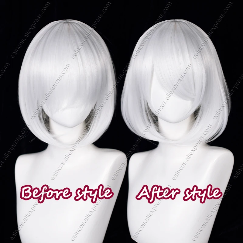 Фото YoRHa No.2 Type B Косплей Парик 2B 33 см Белые Короткие Волосы Термостойкие Синтетические Парики №2