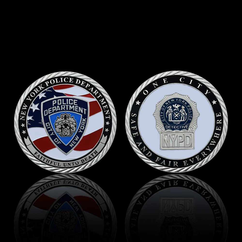 

American Style New York Police Department Faithful Unto Death Silver Plated Coins Love and Peace Metal Collectible Coins Crafts