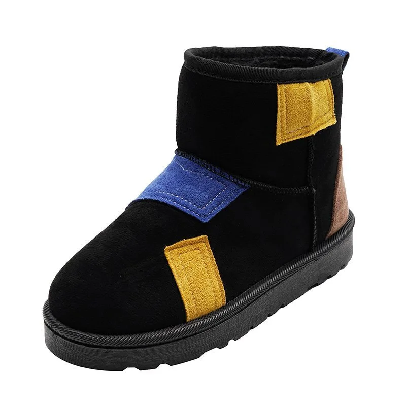 

Fashion Winter Women Snow Boots Female Flock Thick Bottom Warm Plush Short Boot Ladies Fashion Mixed Colors Slip on Flat Booties