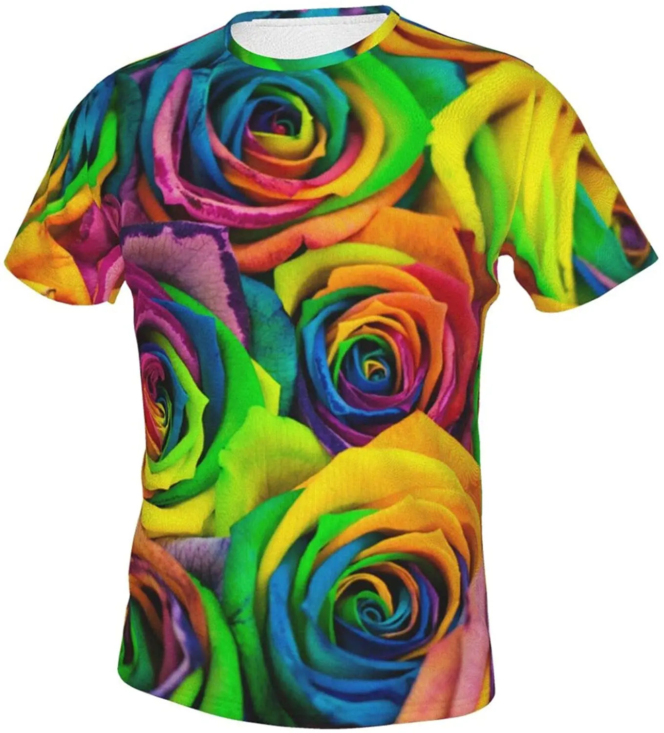 

Футболка мужская с рисунком, цветная тенниска оверсайз с рисунком радуги, букета розы
