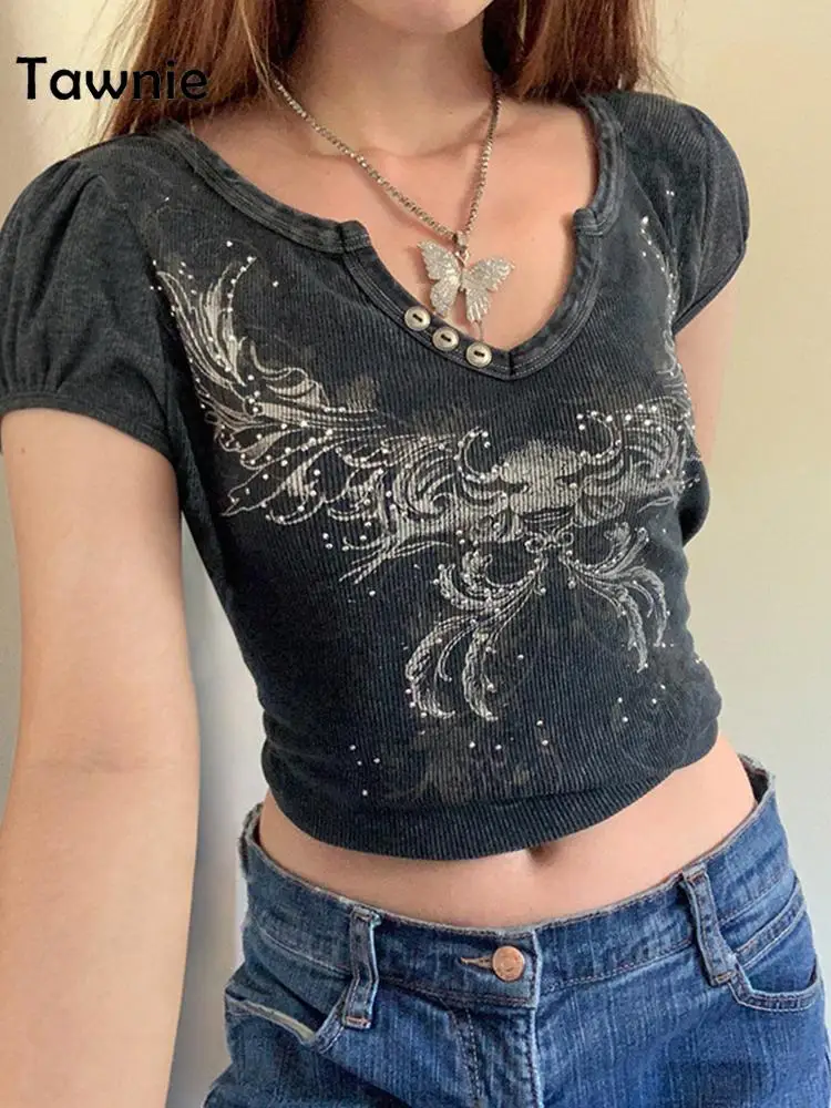 Женский короткий топ с коротким рукавом Tawnie Винтажная футболка графическим