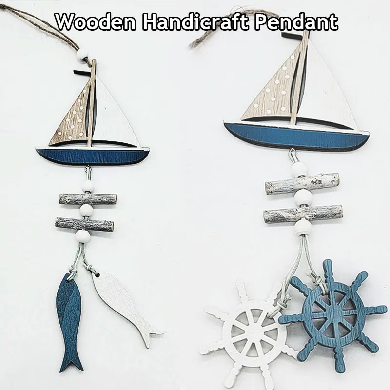 

1pcs Marine Style Wooden Pendant Ocean Wind Crafts Small Fish Boat Innovative Accessory Wall Hanging Decoration Home Pendant