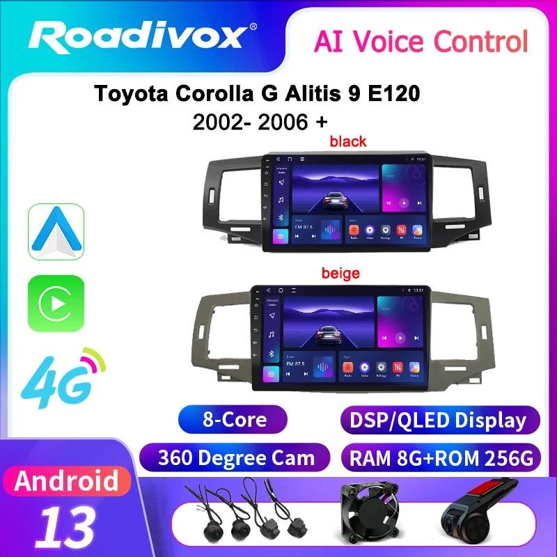 Автомагнитола roadivox Android для Toyota Corolla G Alitis 9 E120 2002 2006 GPS-навигация видео