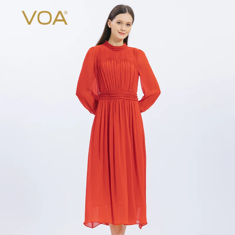

Женское плиссированное платье VOA 12 В момме, элегантное двухслойное платье миди из шелка и жоржета
