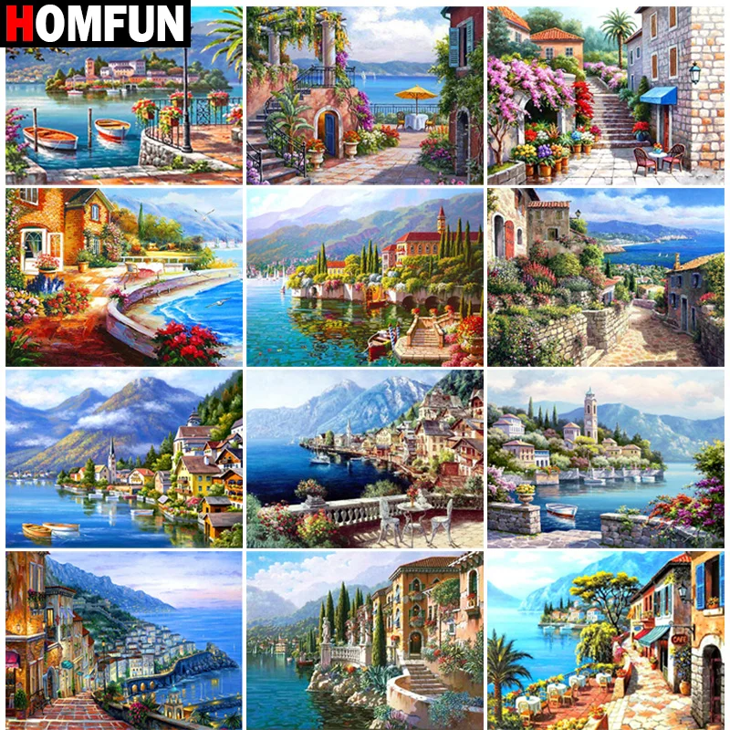 

Картина из квадратных и круглых страз HOMFUN, 5D алмазная вышивка «пейзажный дом», экологичные поделки, домашний декор
