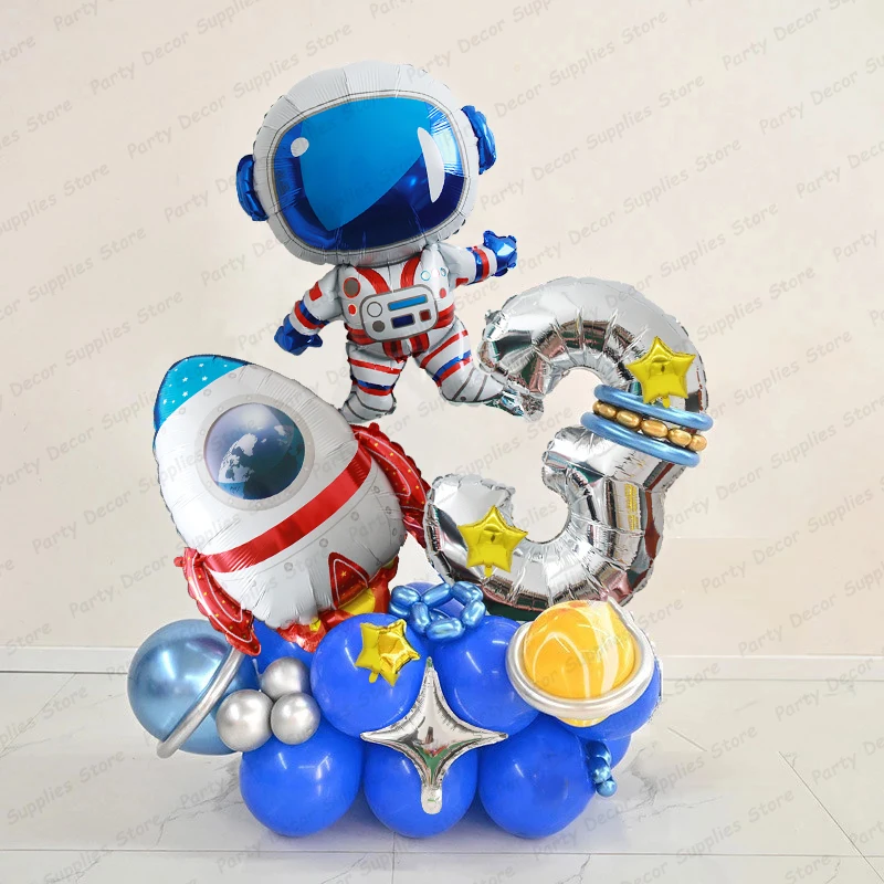 

36pcs/set Silver Number Balloons Outer Space Theme Party Decorations Astronaut Rocket Foil Globos Birthday Baby Shower Supplies