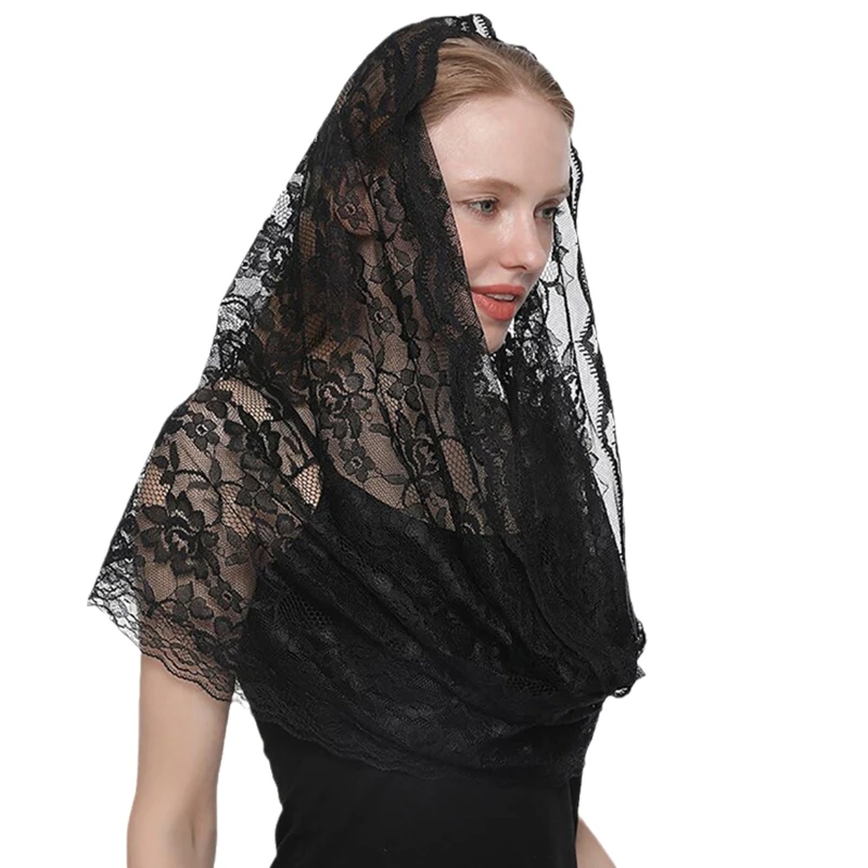 

Католический головной платок Mantilla, шарф с испанской вышивкой, шаль для церкви, кружевной шарф для головы, испанская мантила