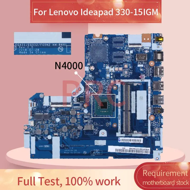 para Lenovo Ideapad 33015igm N4000 Computador Portátil Placa-mãe Nm-b661 Ddr4 Notebook Mainboard