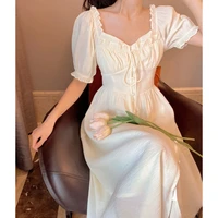 summer dress woman 2022 white color casual puff sleeve fairy one piece dress korean lace dress vestidos de verano mujer 2022