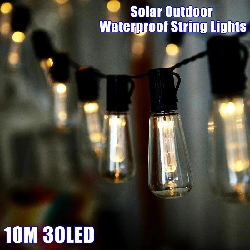 

LED Solar String Lights IP65 Waterproof Outdoor Christmas Decoration Bulbs Retro Festive Garland Garden Furniture Fairy Lights