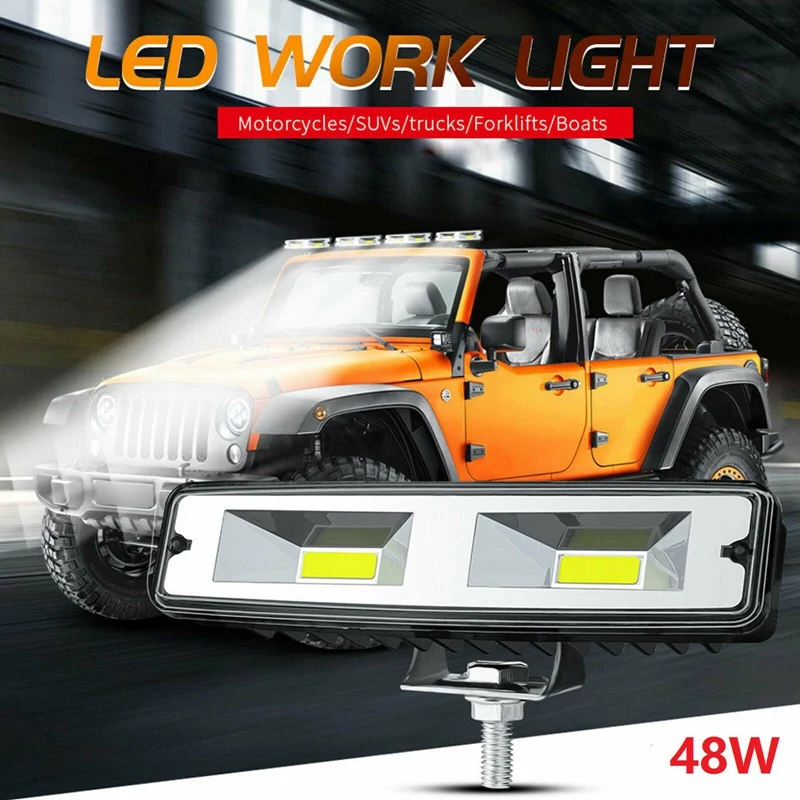 

48W 6Inch LED Work Light Bar Spot FLOOD Lamp Offroad Driving Fog 4WD for Jeep Truck ATV SUV UTE Boat