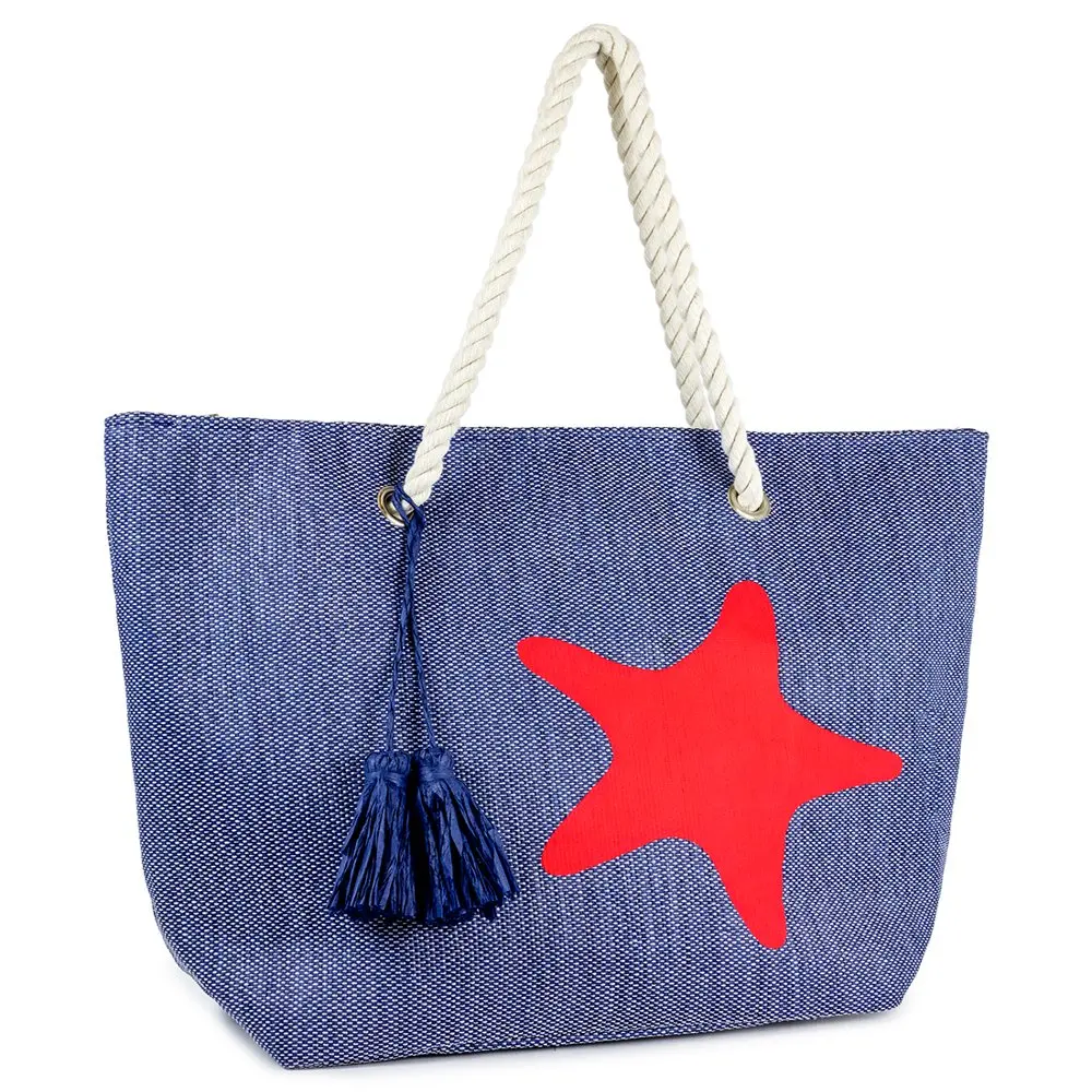 

2023 NEW Women`s Starfish Americana Straw Beach Tote Bag with Tassel fast shipping