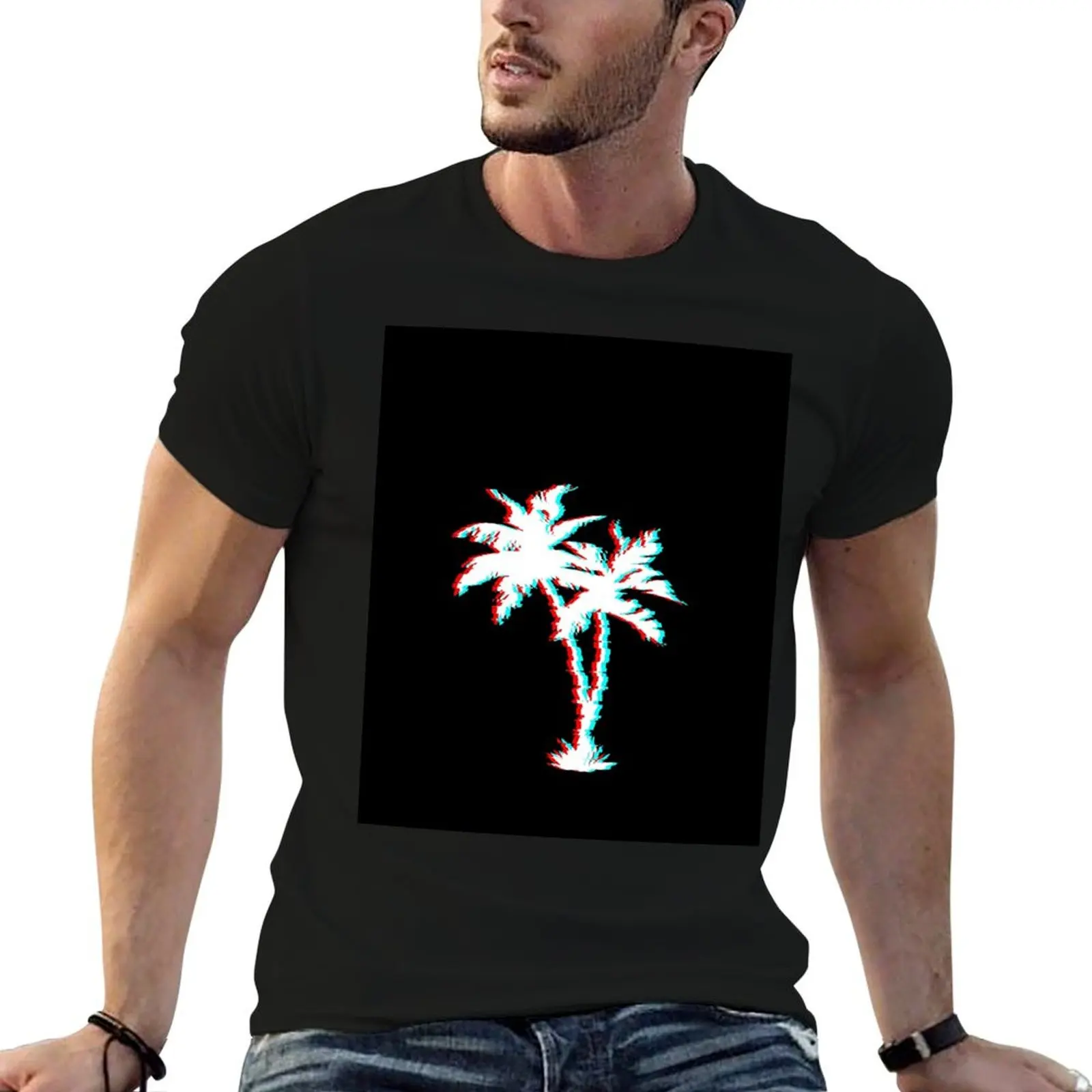 Palm Tree With Glitch Effect Aesthetic Vaporwave Design Футболка премиум-дизайна с графическим рисунком