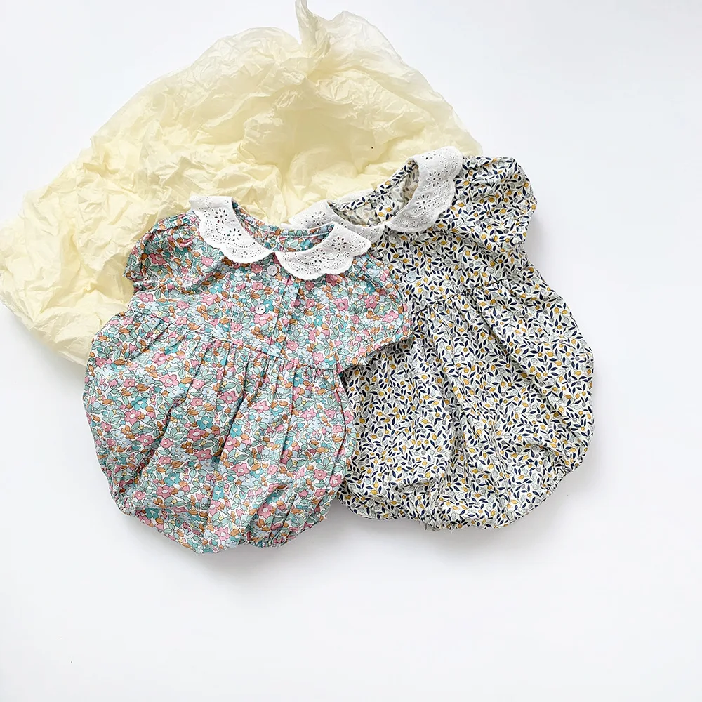 Freely Move Korean Infant Baby Girls Cotton Short Sleeve Flower Jumpsuit Toddler Baby Girl Rompers Summer Baby Girl Clothes