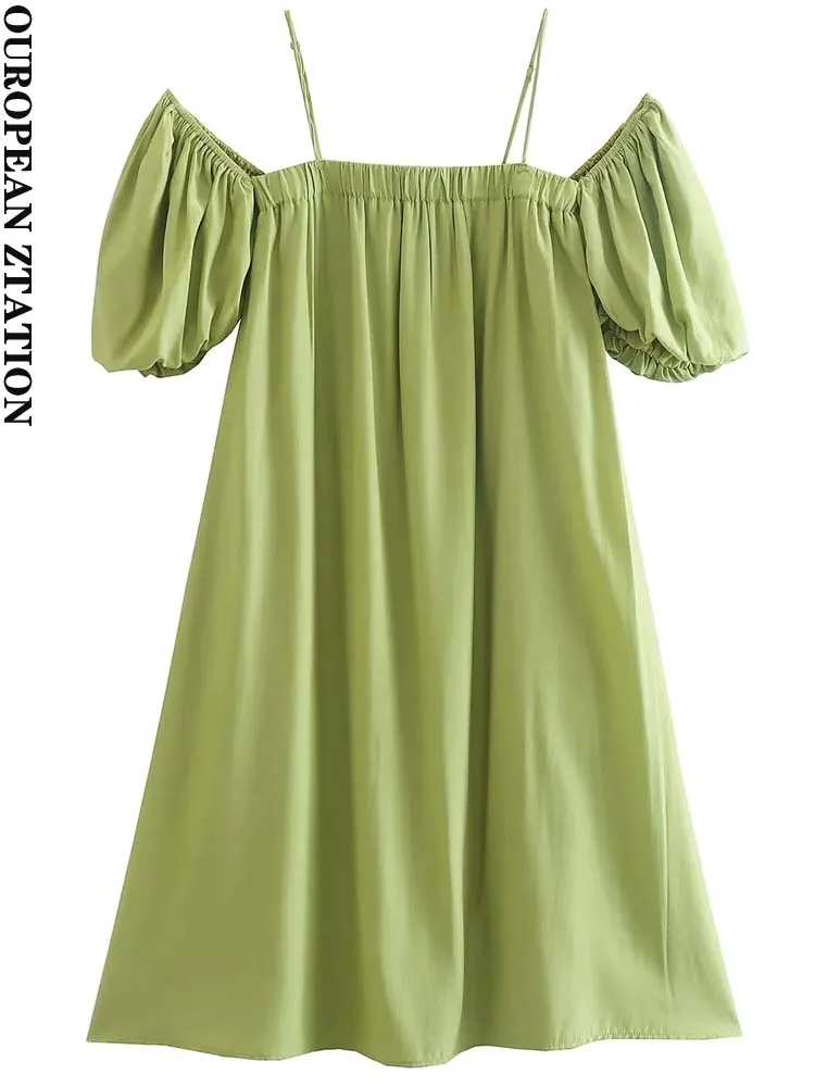 

PAILETE Women 2022 fashion with pleated mini dress vintage square neck short puff sleeves thin straps female dresses mujer