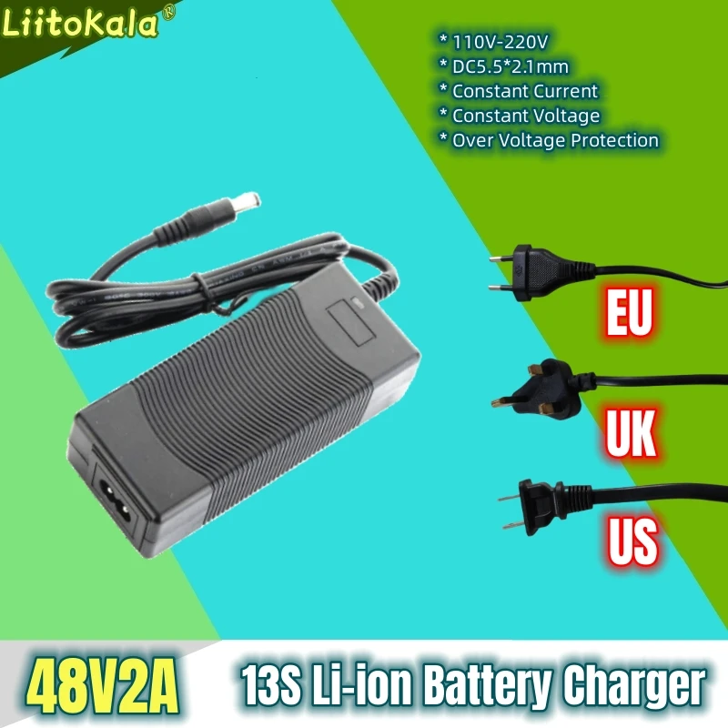 

LiitoKala 13S 48V 2A Lithium-ion battery pack charger 5.5*2.1mm Universal 54.6V 2A AC DC Power Supply Adapter