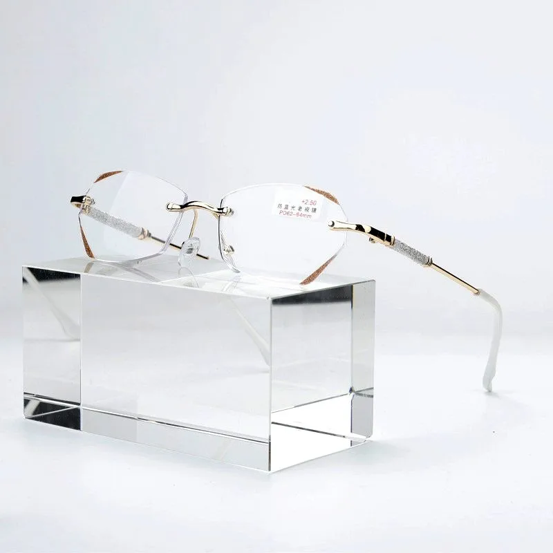

Frameless Anti Blue Ray Reading Glasses Diamond Cut Edge High Quality Hyperopia Eyewear Presbyopic Presbyopia Elderly Eyeglasses
