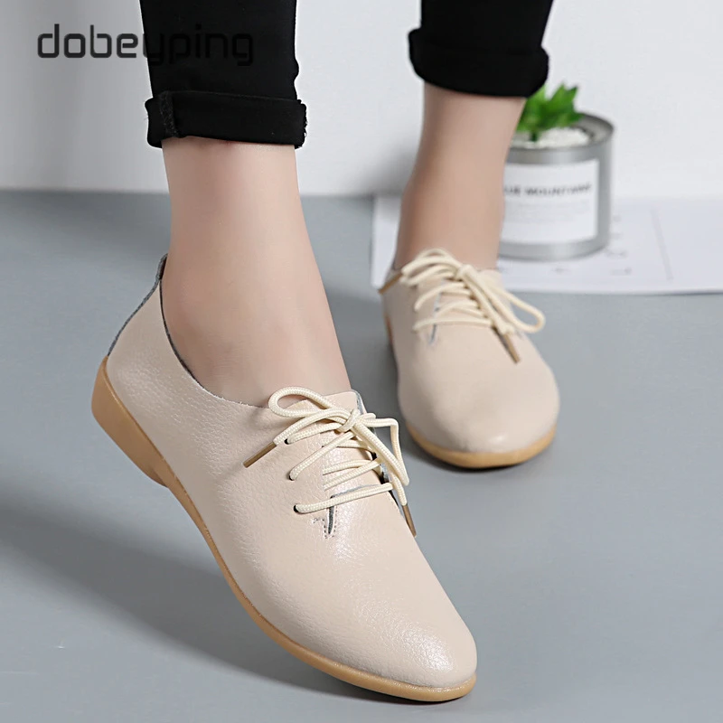 2022 Spring Autumn Women's Shoes Genuine Leather Female Shoe Lace-Up Ladies Flats Pointed Toe Woman Casual Oxfords Size 35-44