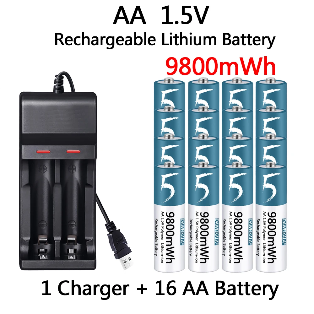 

AA Battery 1.5V Rechargeable Polymer Lithium-ion Battery AA Battery for remote control mouse fan Electric toy with USB charger