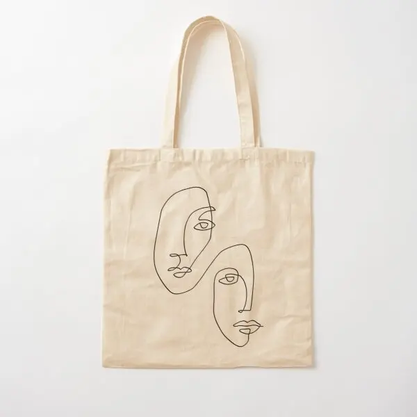 

Faces Line Art Cotton Canvas Bag Tote Travel Fashion Fabric Grocery Handbag Women Reusable Ladies Foldable Shoulder Bag Casual