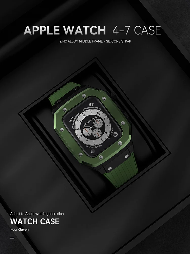 

Ремешок и чехол для Apple Watch 7 Band 45 мм 44 мм, резиновый модифицированный комплект с металлической рамкой и рамкой для IWatch Series 7 6 SE 5 4 44 мм