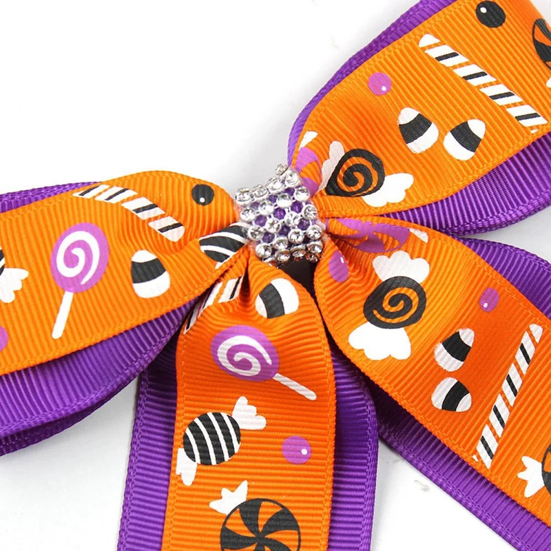 Хэллоуин летучая мышь призрак принт Бриллиантовая цепь бант заколка для волос