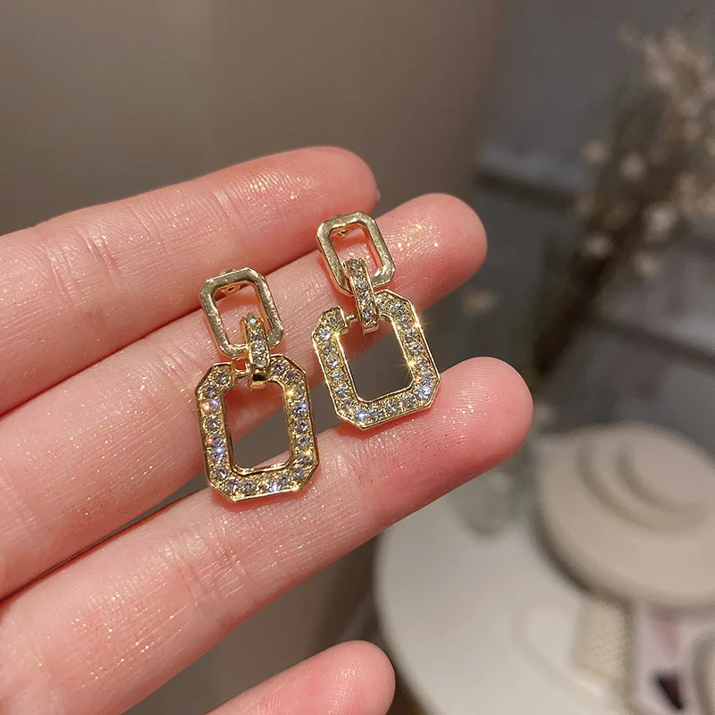 

DREJEW Minimalist Crystal Earrings For Women Geometric Square Drop Earrings Gold Color Metal Women's Earrings Jewelry Gifts