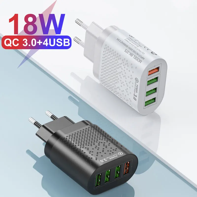 QC3.0 4 порта USB Быстрое зарядное устройство 5V 3A Быстрая зарядка Настенное Адаптер EU