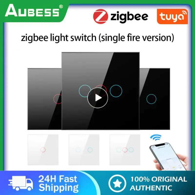 

Voice Control Zigbee Smart Switch No Neutral Wire Required Tuya Glass Panel Timing 1/2/3 Gang Works With Alexa Google Home