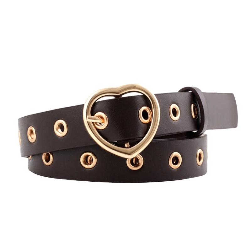 Hallow Heart Waist Belt Chain Cool Girl PU Belly Chains for School Bands Lady Belt with Heart Buckle