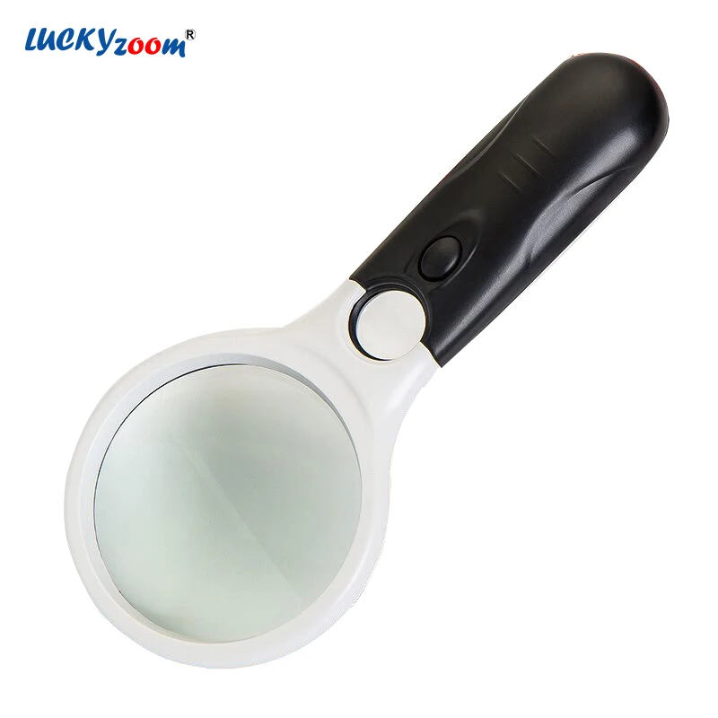 

3X 45X Hand Magnifier Portable Illuminated Magnifying Glass With LED Lights Black+White 3 LED Magnifier Reading Jewelry Lupa