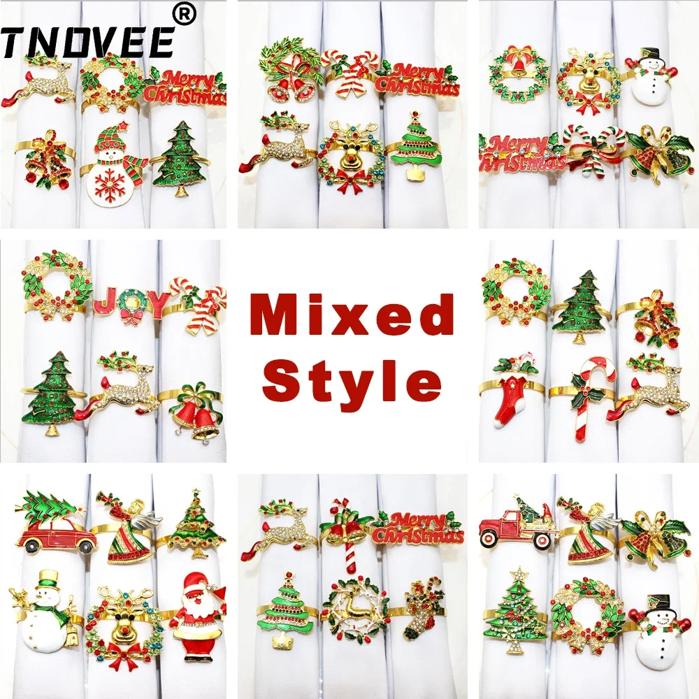 6 шт. набор золотых рождественских колец для салфеток венок Ангел Лось