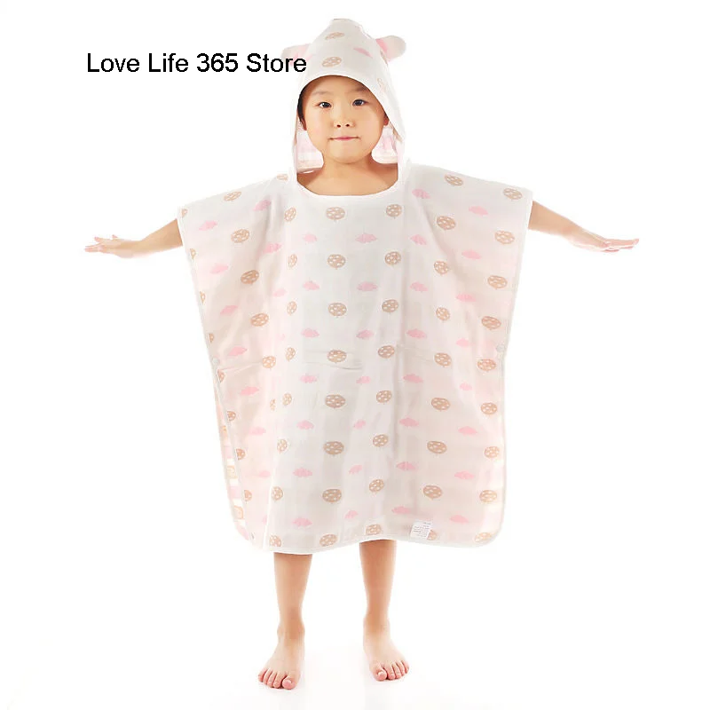 

6 Layer Gauze Children's Bath Towel Cape Cotton Absorbent Baby Shower Robe Soft Poncho Kids Bathing Stuff For Babies Washcloth