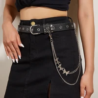 gothic punk pu y2k belt for women men chain metal pin buckle waist strap designer female jeans trouser decorative waistband