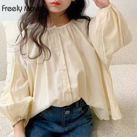 freely move fall clothes for toddler girls lace hollow out blouse ruffles cotton puff sleeve tops cute doll shirts kids clothes