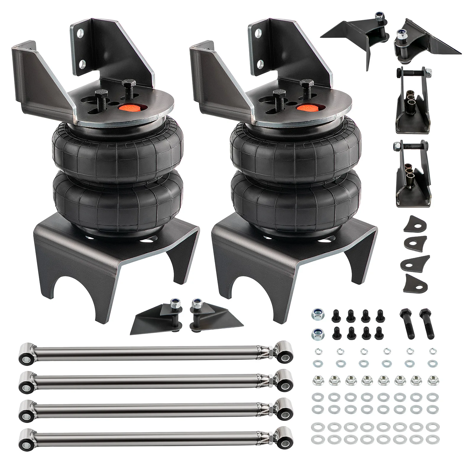 

Weld-On Triangulated 4 Link Kit Brackets 2500 Bags Air Ride Suspension 2.75 axle Universal Rear 1/2"npt Air Suspension Bags