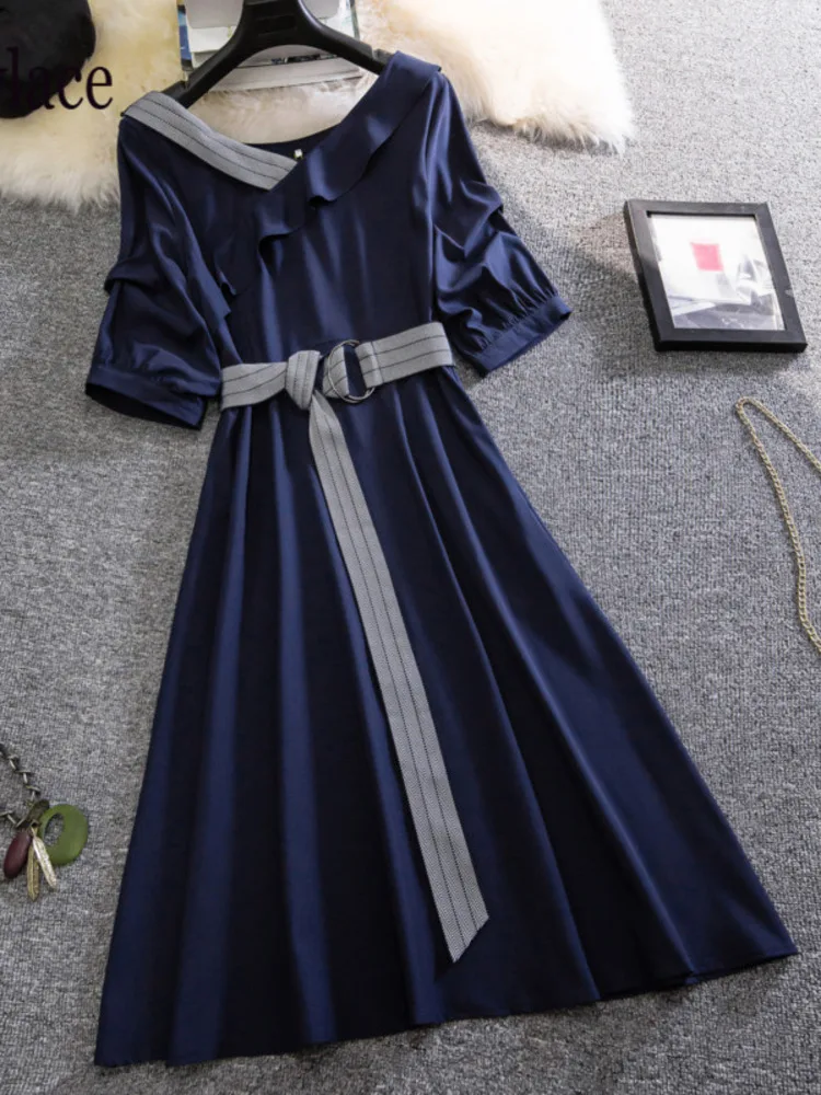 

Женское винтажное платье-рубашка с коротким рукавом и оборками