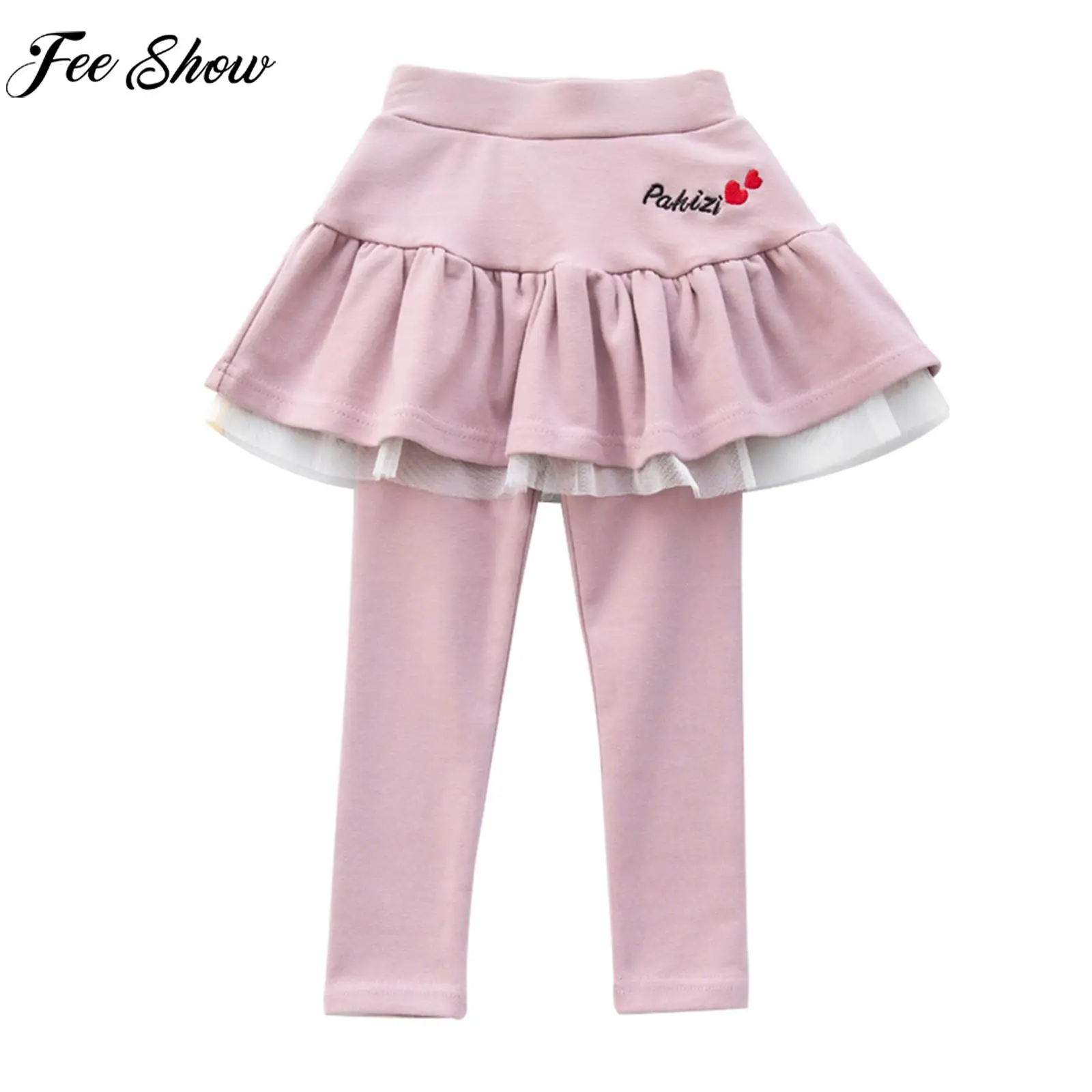 

Little Girls Casual Pantskirt Fashion Princess Style Mesh Culotte Elastic Waistband Letter Print Skirt Pants Daily Lounge Wear