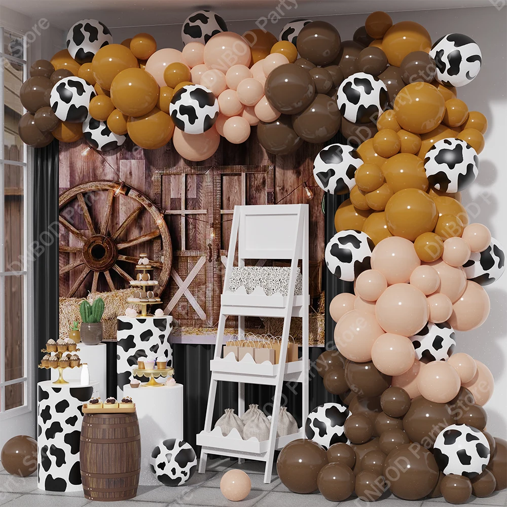 

132pcs Farm Party Cowboy Theme Balloon Arch Garland Kit Coffee Khaki Latex Balloon CowBoy Girl Birthday Party Baby Shower Decor