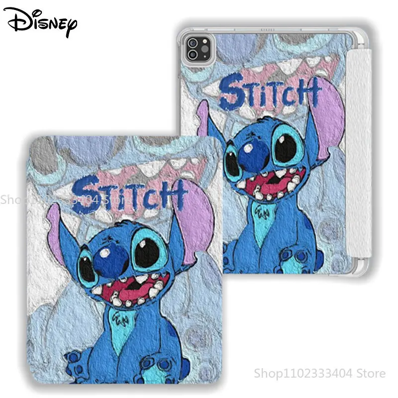 

Чехол для планшета Disney Stitch для iPad Air 1, 2, 3, Mini, 4, 5, 6, iPad Pro 2022, 12,9 дюйма, милый защитный чехол с тремя слотами для ручек и подушечками безопасности